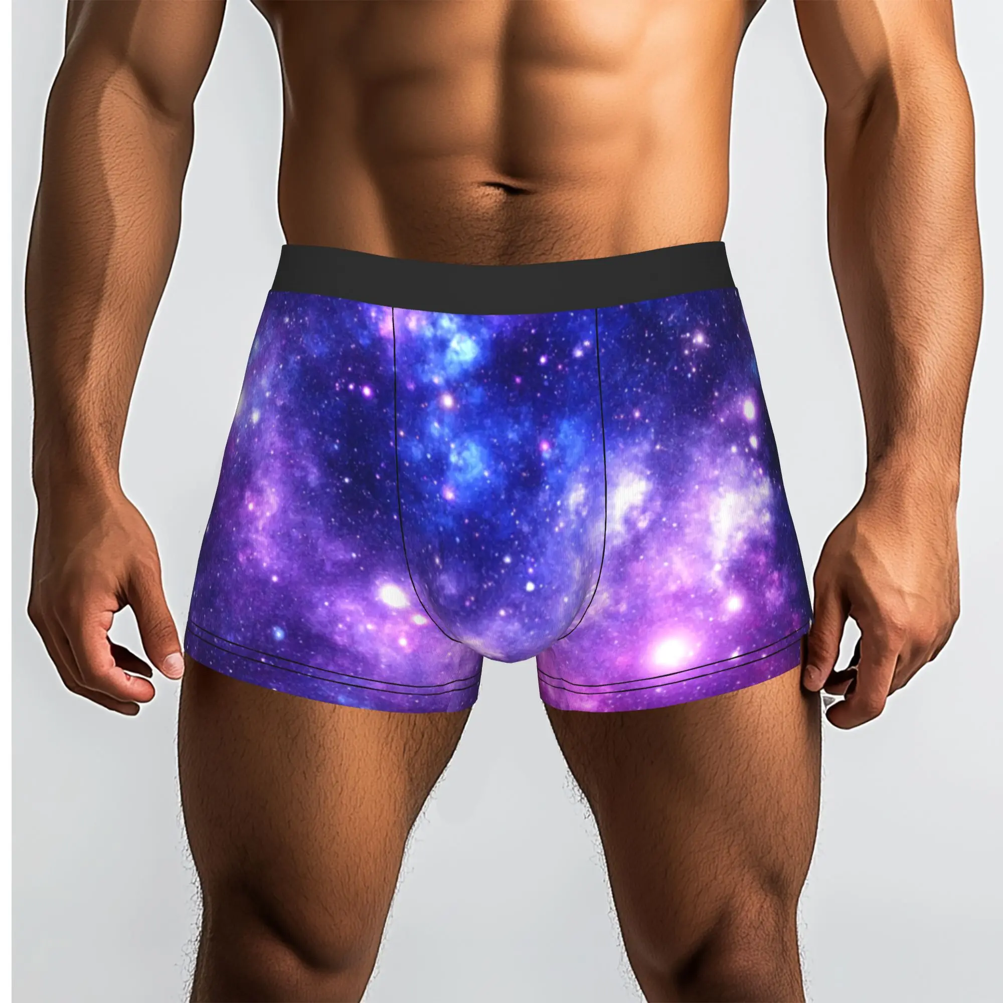 Custom Purple Blue Galaxy Nebula Underwear Men Stretch  Boxer Briefs Shorts Panties Soft Underpants For Male