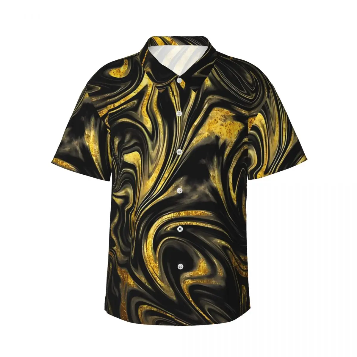 Gold And Black Marble Beach Shirt Man Casual Shirts Hawaiian Short Sleeve Custom Cool Oversized Blouses Birthday Gift