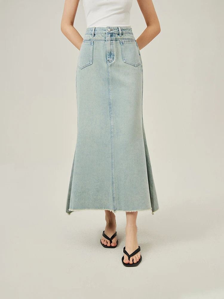 

FSLE Denim Stylish Fishtail Summer Women Chic Skirt 2024 Summer New All-Match Commuting Casual Long Female Skirt 24FS12484