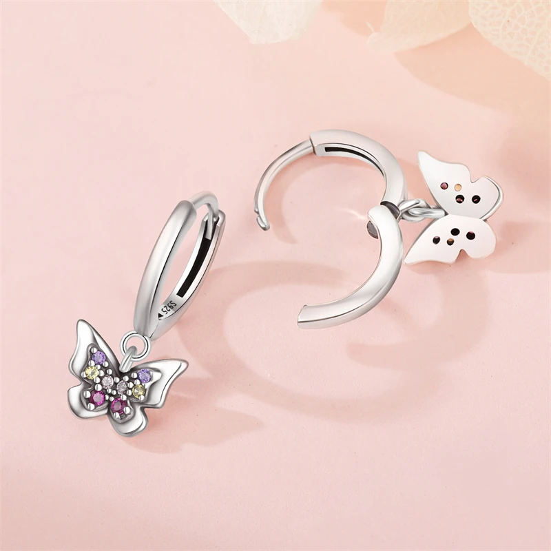 Real 100% 925 Sterling Silver Jewelry Gifts Colorful Butterfly Women Earring Natural Precious Charm Zircon Plated Eardrop