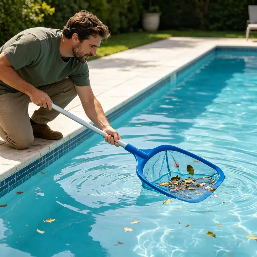 Swimming Pool Skimmer Pool Skimmer Net with Fine Mesh Bag Double-layer Leaf Rake Reinforced Frame Swimming Pool Spa Debris