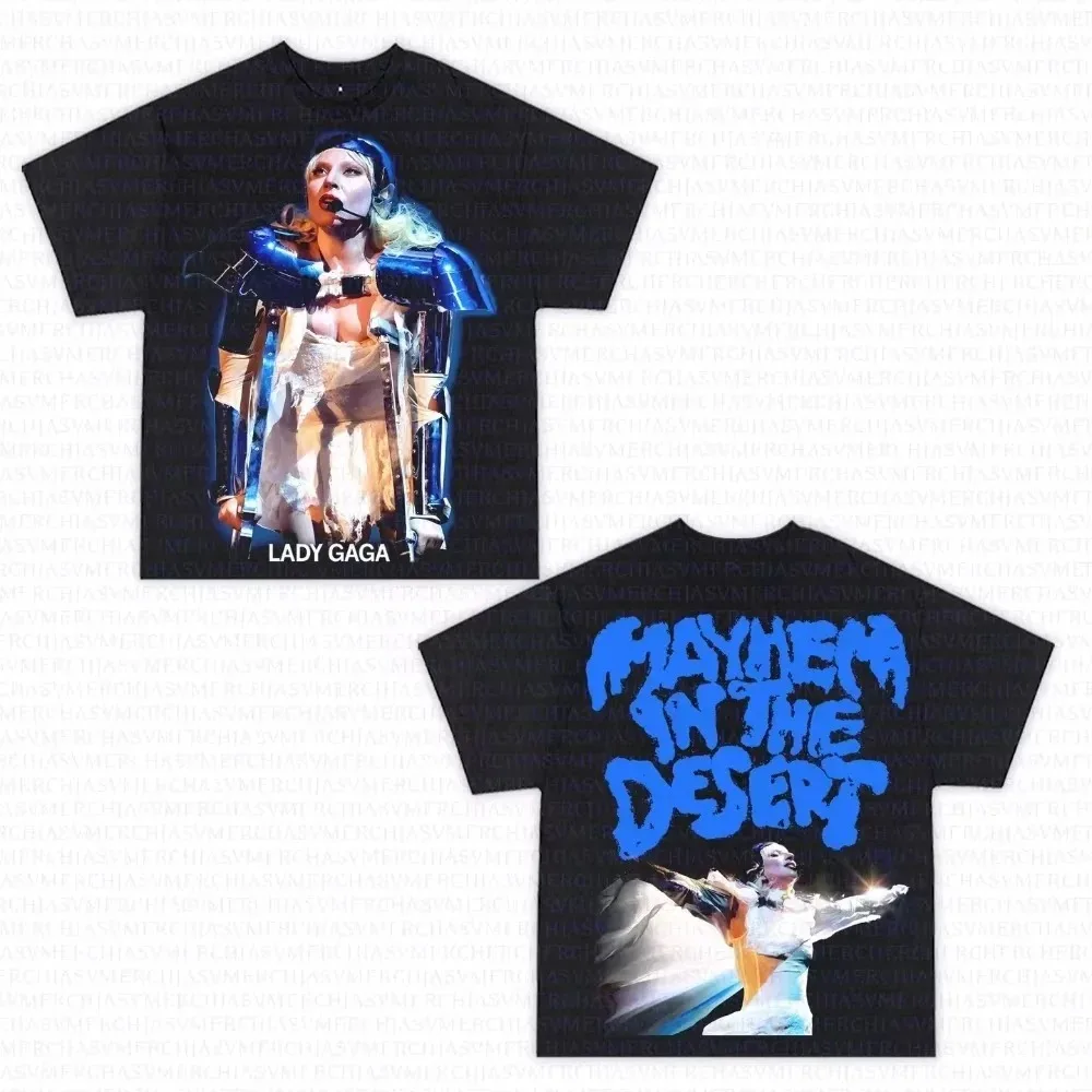 تي شيرت تذكاري جديد ليدي غاغا فان لعام 2026 من مادة القطن الخالص تي شيرت عصري عتيق للجنسين تي شيرت كبير الحجم #3