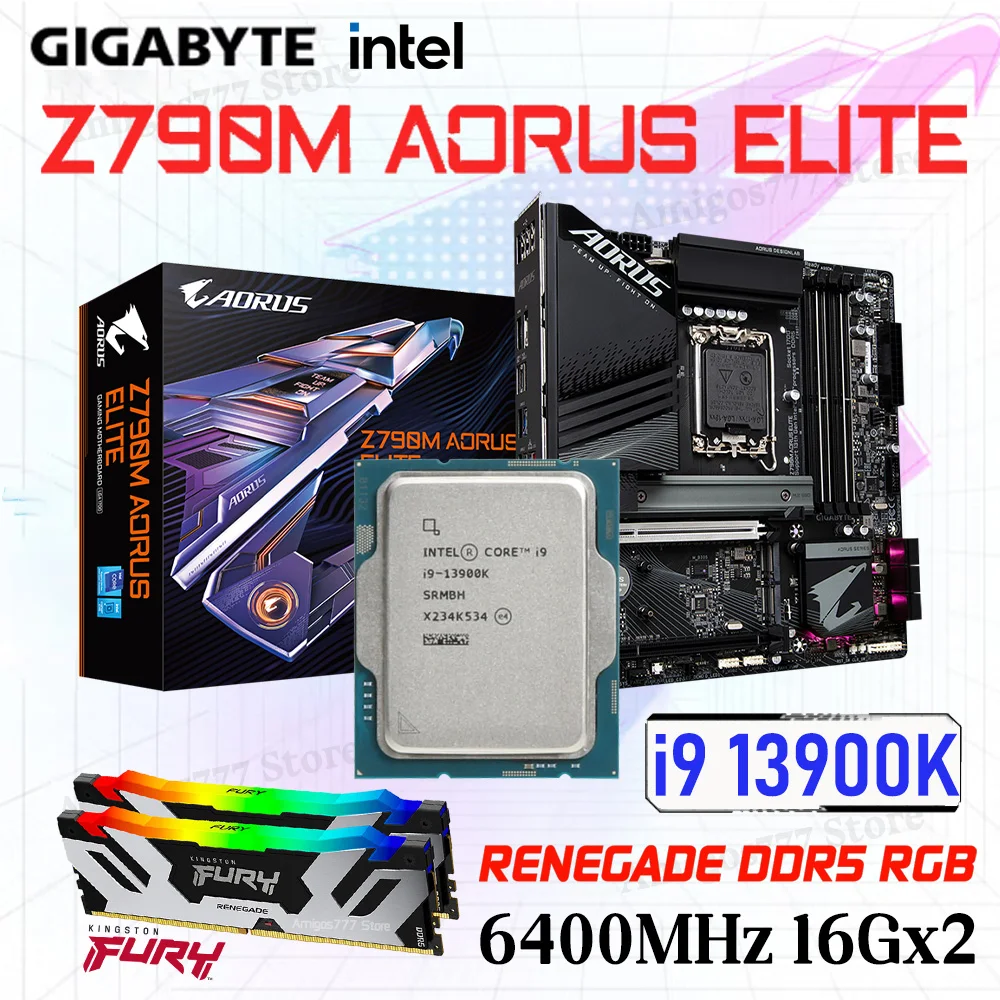 

Kingston DDR5 Memory RGB With Gigabyte Z790M AORUS ELITE DDR5 LGA1700 Motherboard i9 13900K CPU Combo Intel 13th Gen i9 13900K