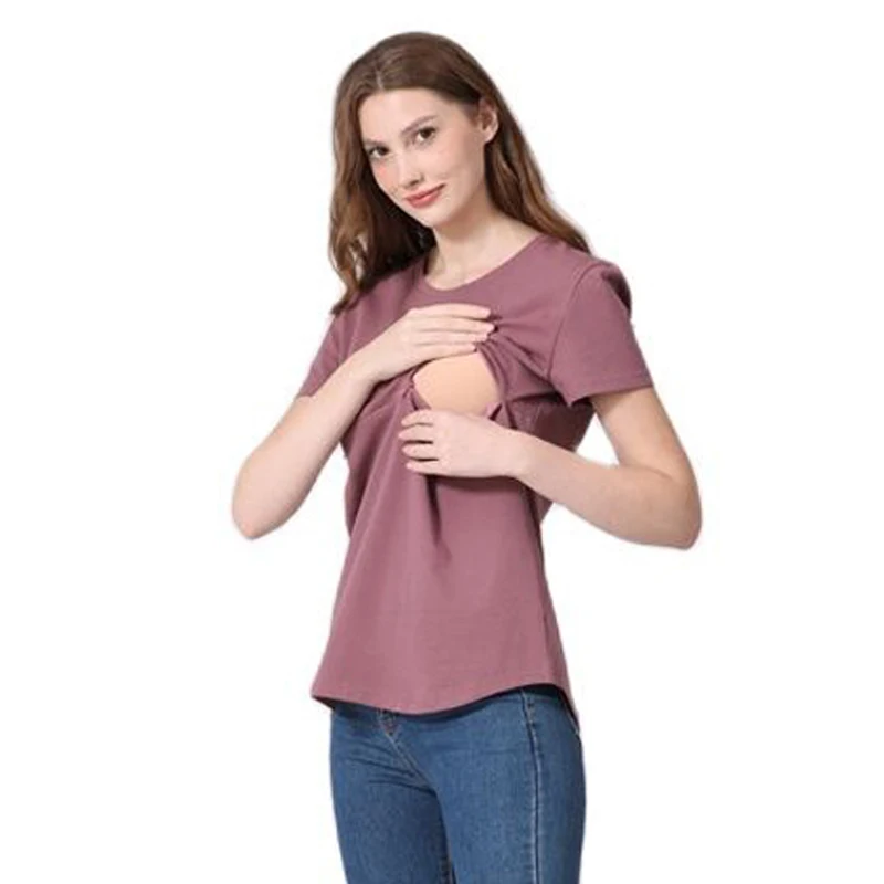 Camiseta De Enfermagem De Zíper Sólido, camisa De Gravidez Personalizada, Tops De Maternidade, Roupas De Amamentação, Manga Curta, Verão
