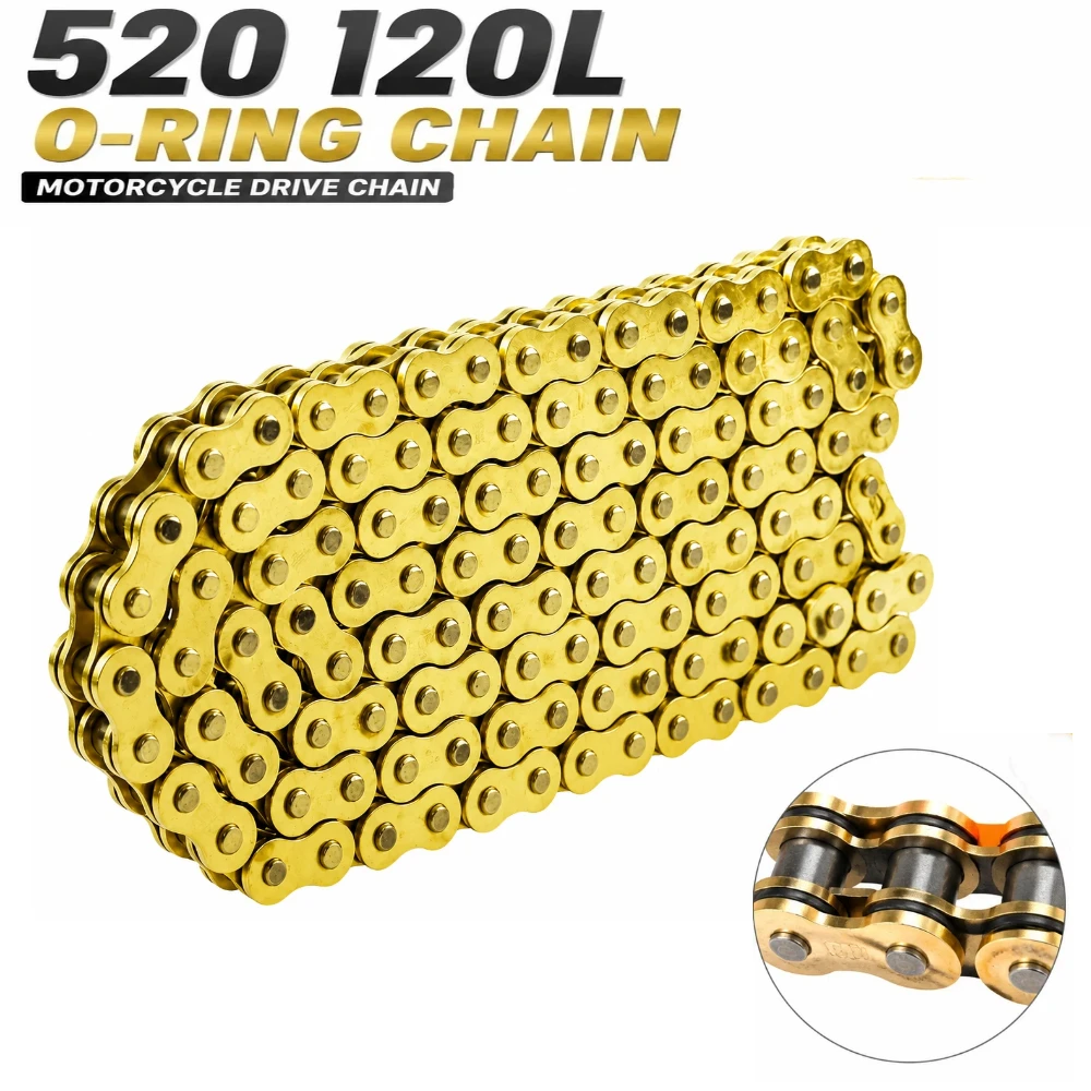 Golden 520 Motorcycle Chain 120 Links O-Ring Heavy Duty Drive Chain for Motorcycle Bicycle Go Kart Mini Trail Bike ATV UTV Quad