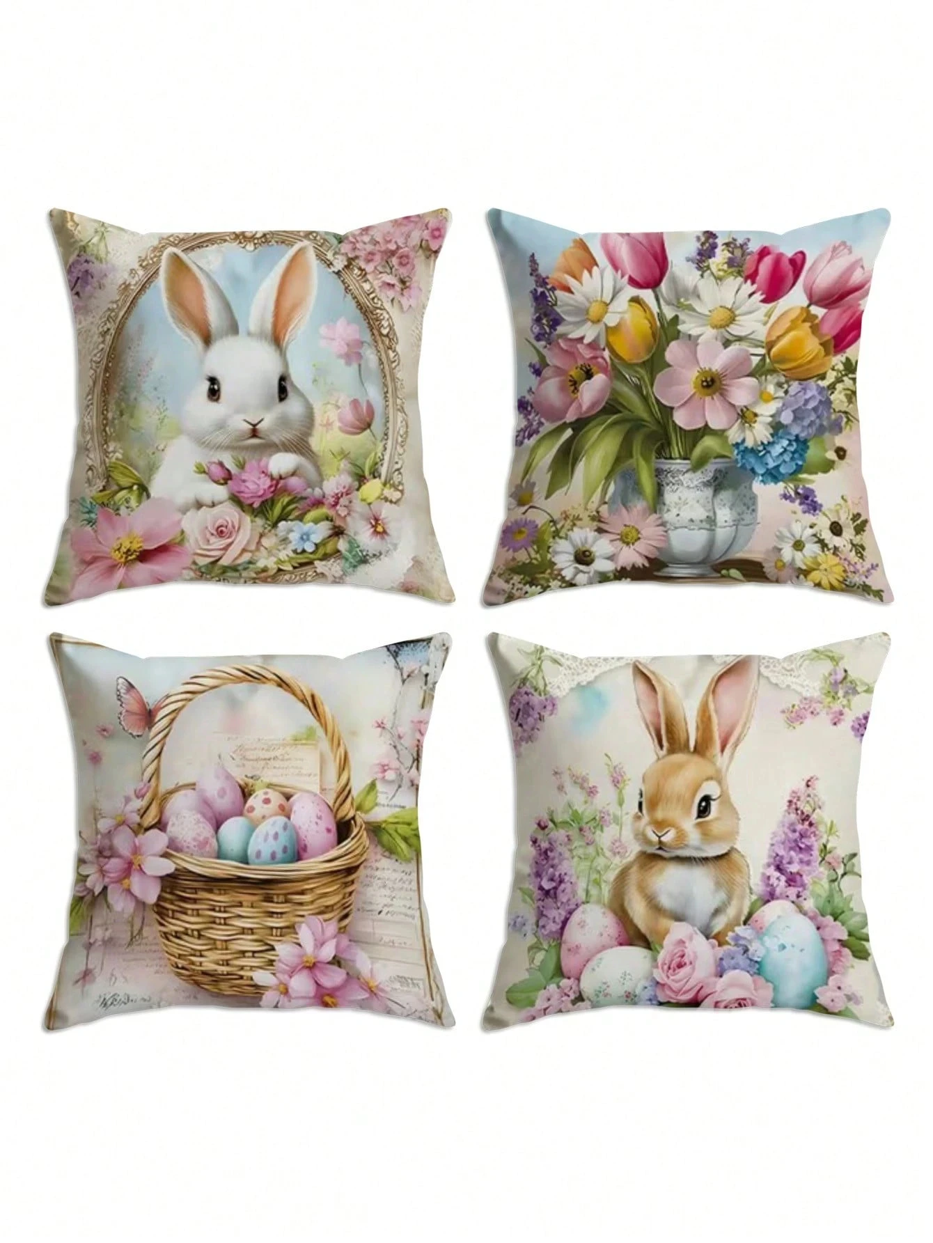 Kissenbezug mit Ostermotiv, Häschen- und Blumenmuster, dekorativer Kissenbezug für Wohnzimmer, Sofa und Außendekoration