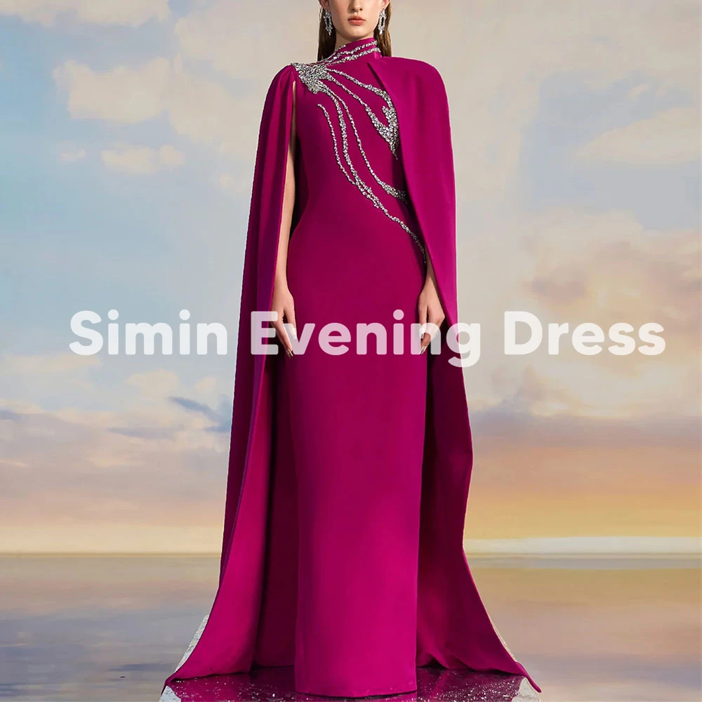 

Simin Women's Straight O-neck Beaded Saudi Evening Dresses Sleeveless With Shawl Floor-Length Formal Elegant Party Dresses 2025