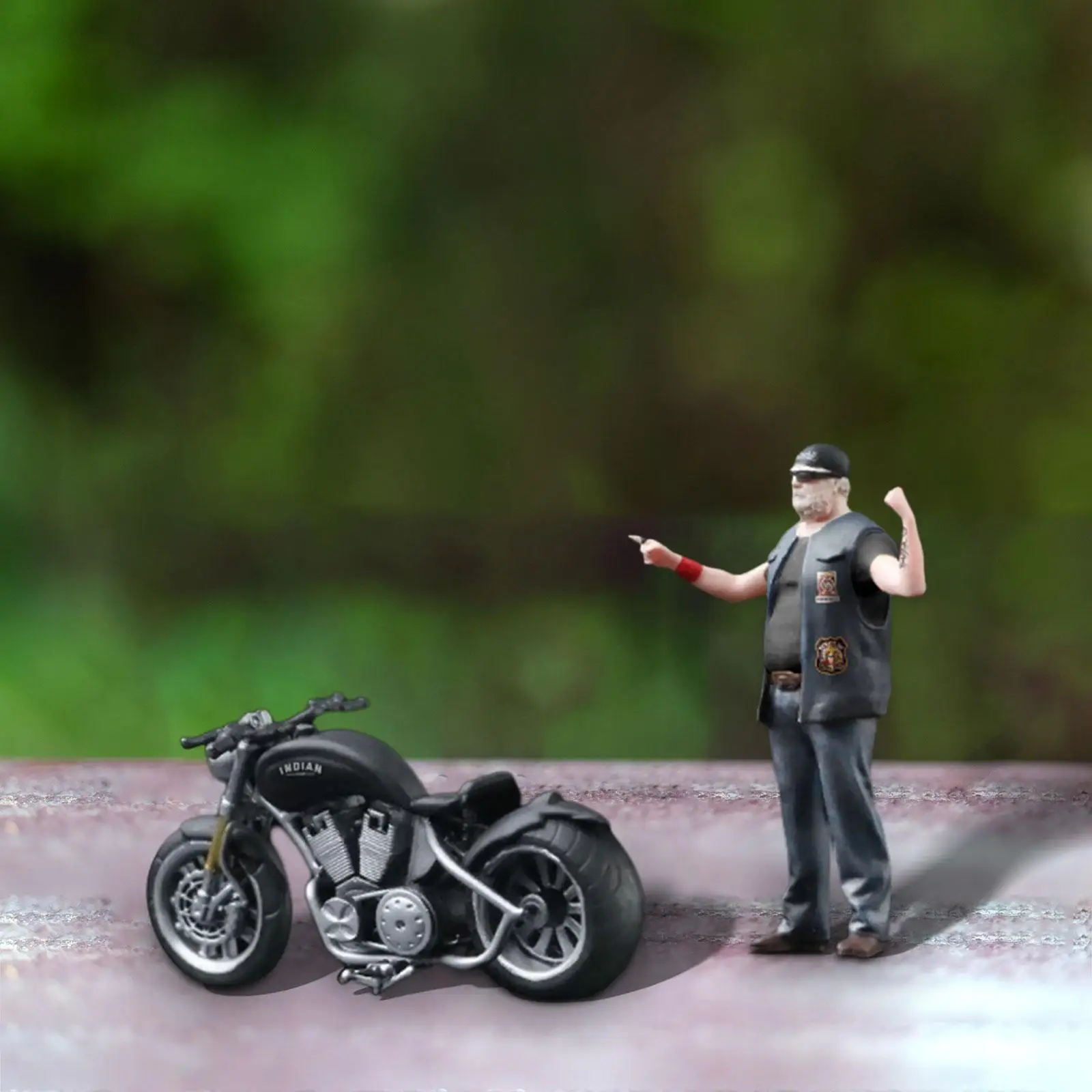 1/64 Scale Motorcycle Man Figure Resin Miniature Painted Figure for DIY Scene Dollhouse Photography Props Diorama Decoration