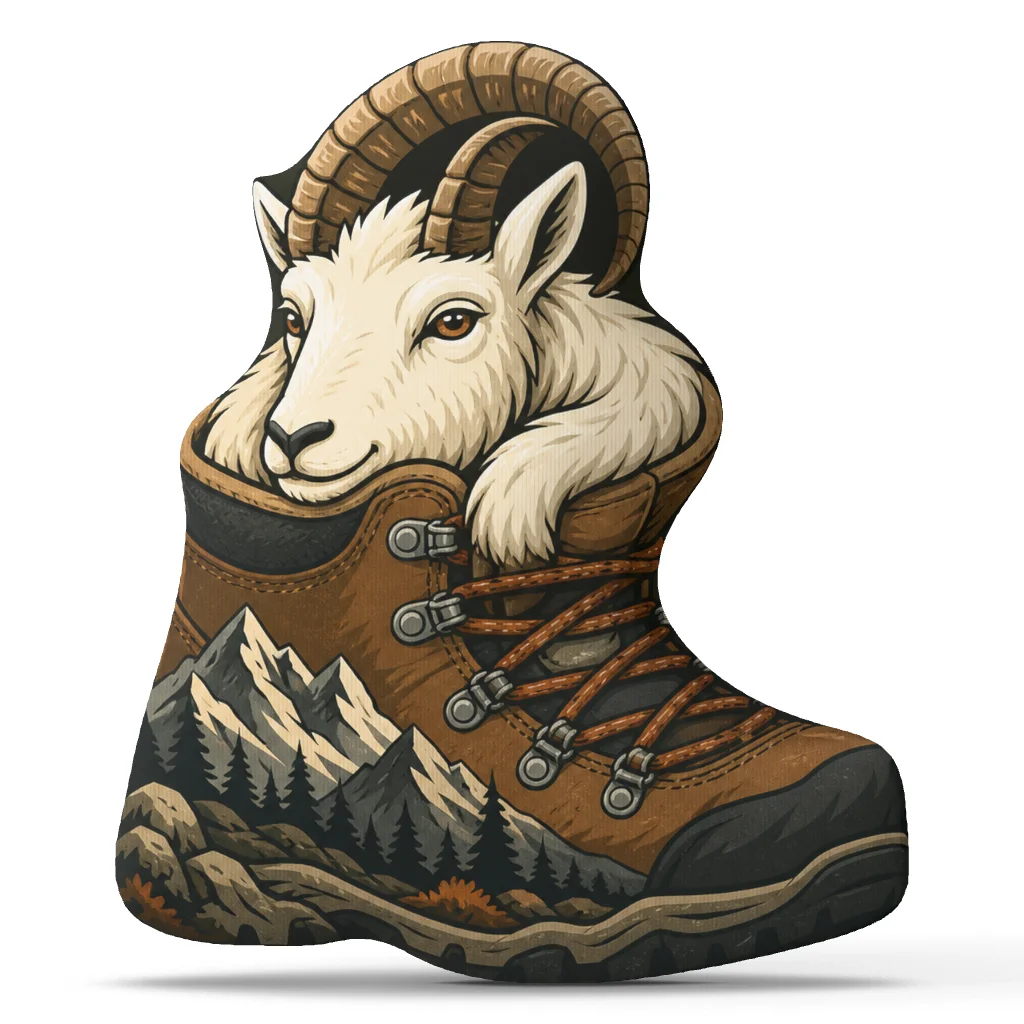 Mountain Goat Hiking Boot Shaped Throw Pillow Outdoor Adventure Cushion for Hikers Stuffed Cabin Home Decor Gift Sofa Accent