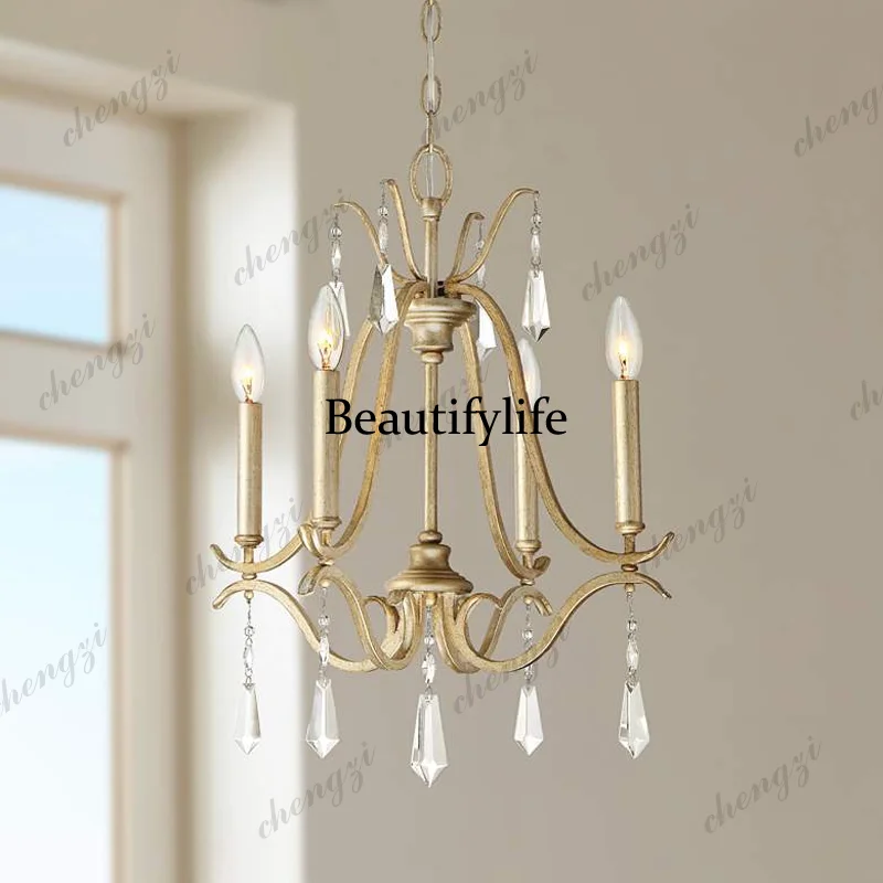 American rural retro living room chandelier wrought iron Nordic simple bedroom light American French pastoral restaurant