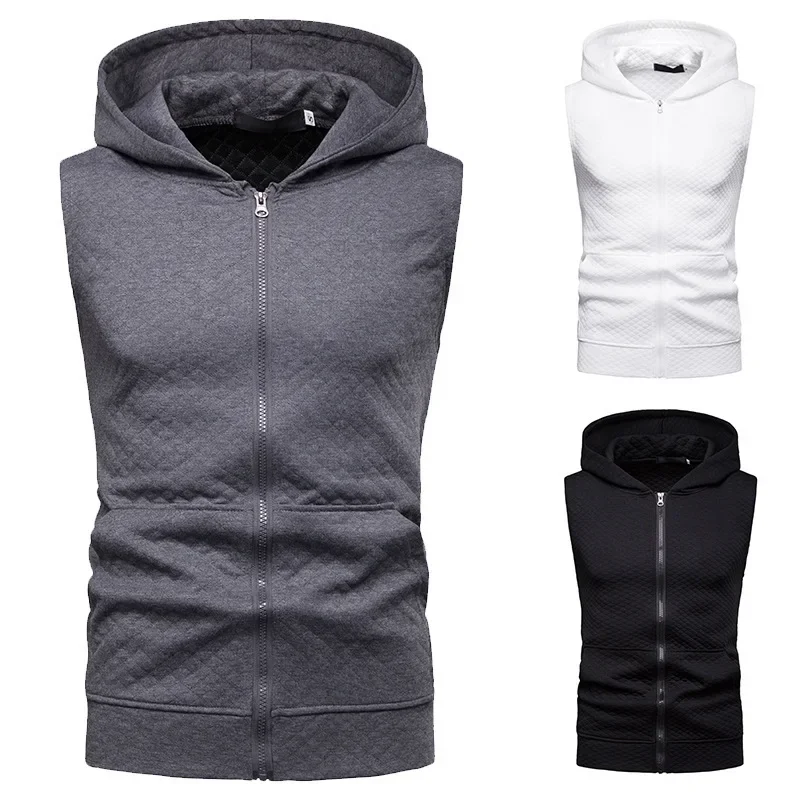 

Men's Hoodies Cube Pattern Fashion Sleeveless Jacket Sweatshirt Solid Zipper Coats Casual Sports Hooded Vest Coat Tops