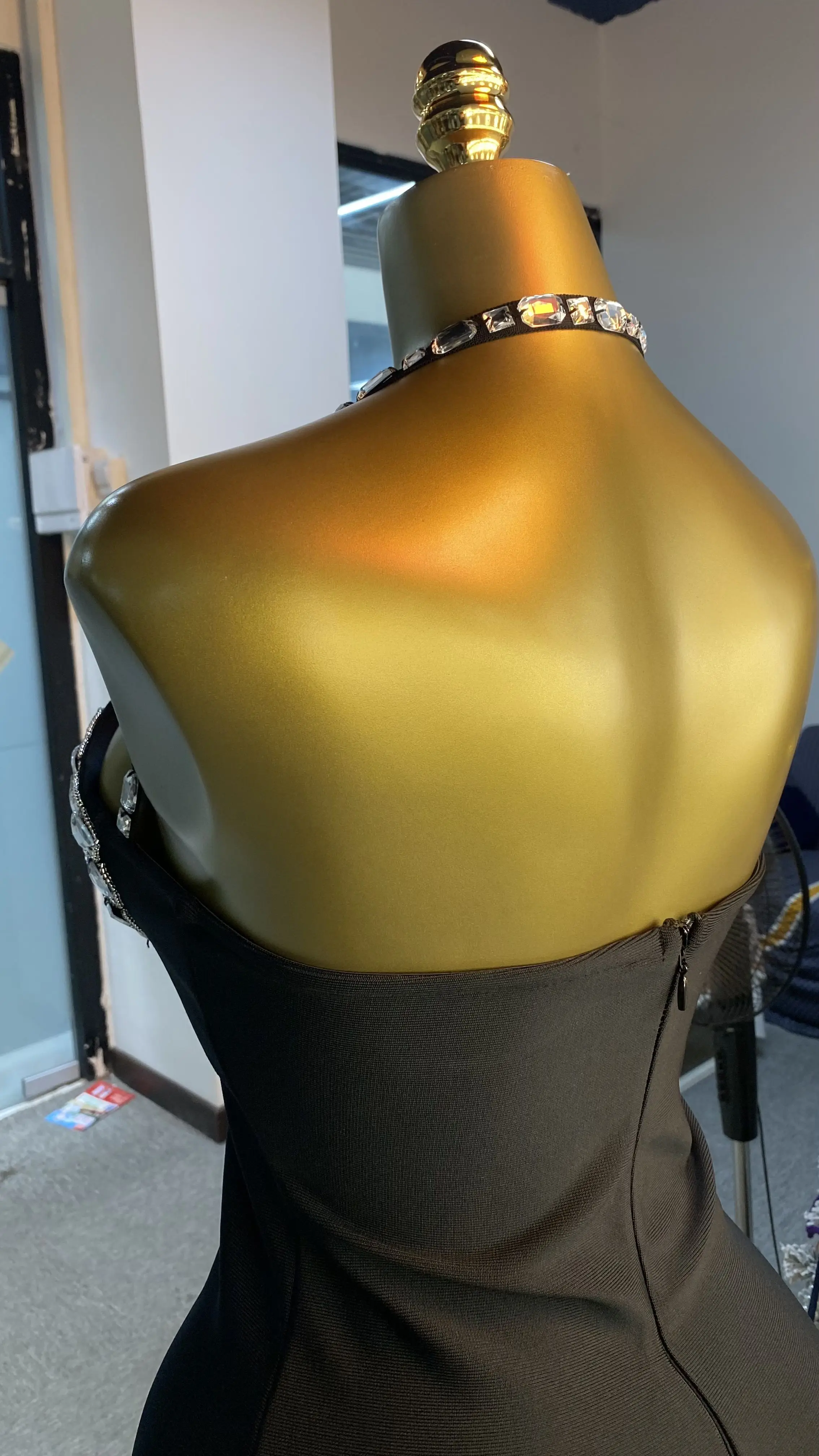 Abito da donna con colletto rialzato in due pezzi con collo alto e senza maniche, abito da sera moderato da donna, abito da ballo-GZXX078