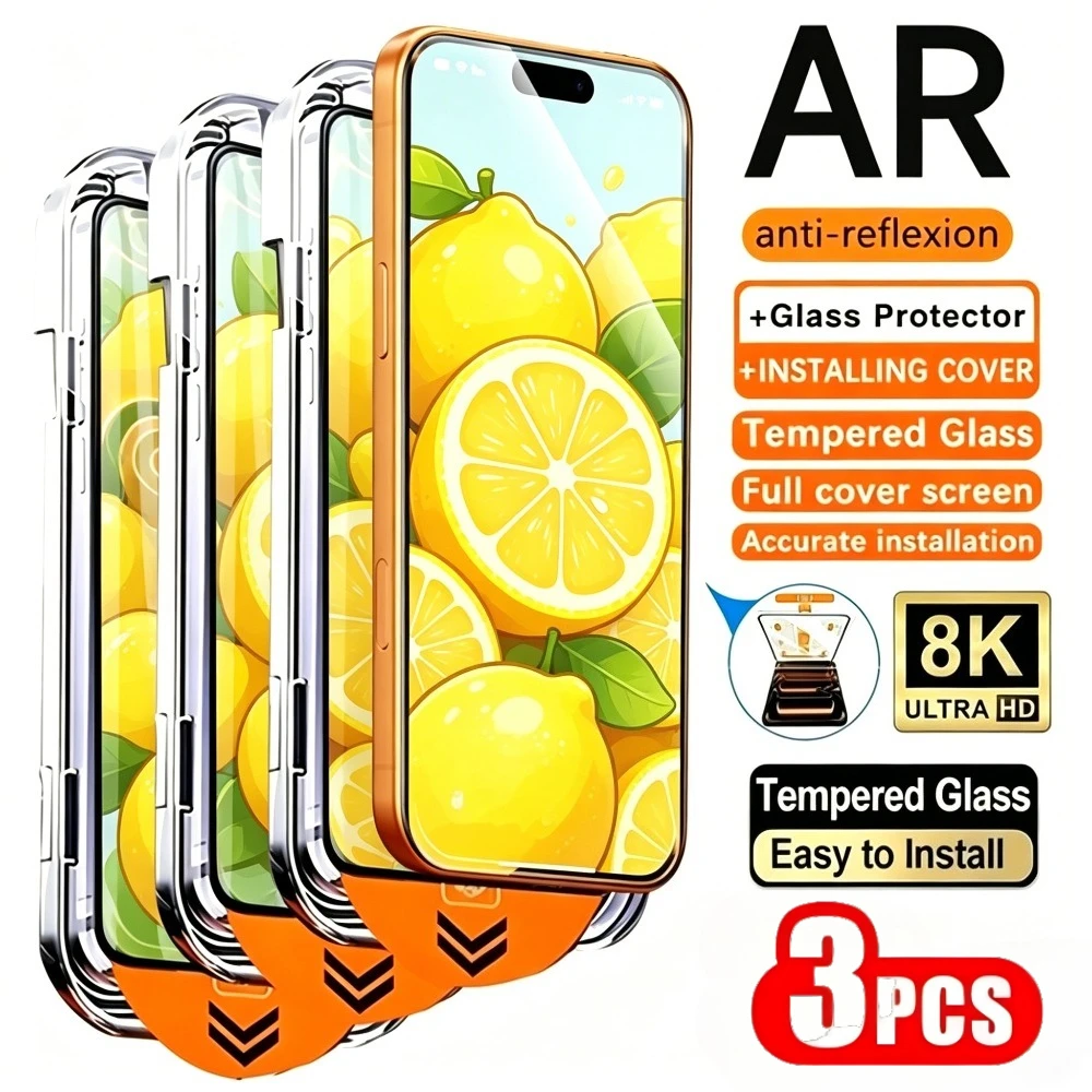 

3Pcs Ultra Clear Screen Protector for iPhone 17 16 15 Pro Max Air 17e 16e 15 14 Plus 14 13 12 Pro One Click Installation Glass