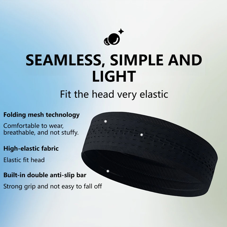 GOBYGO 1Pcs Pure Color Wide Yoga Headband Breathable Mesh Sports Sweatband Quick-Dry Non-Slip Gym Running Badminton Men Women