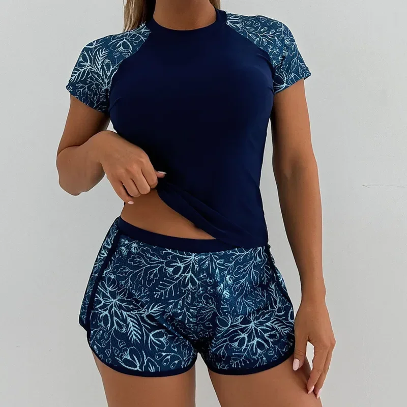 

Women's Swimsuit Tankini Set Female Short Sleeve Swimwear 2025 Surfing Sports Pool Beachwear Two-Piece Bathing Suits With Shorts