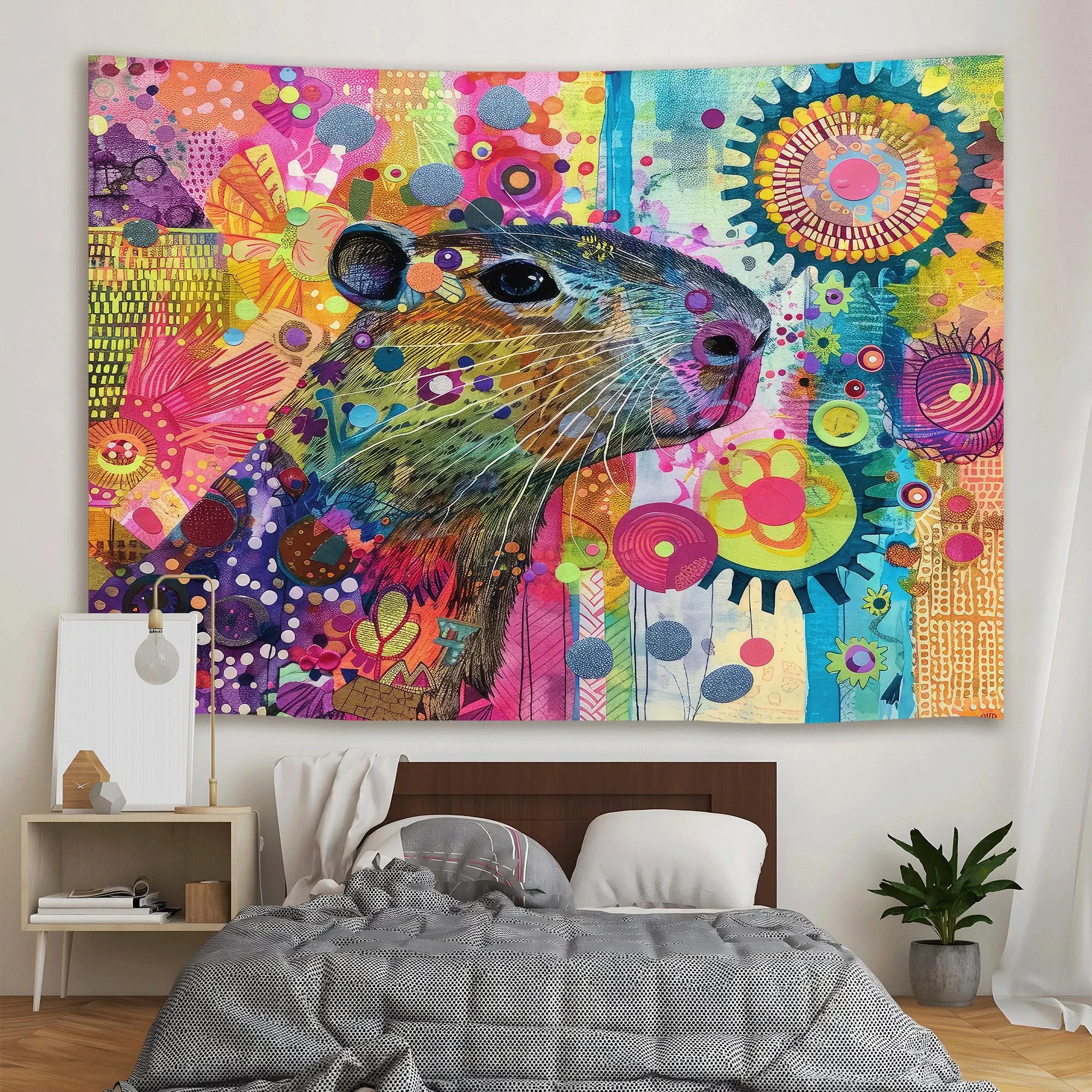Psychedelic Rainbow Cute Capybara Tapestry Wall Art Decor Funny Tapestry Wall Hanging Tapestry Home Decor for Bedroom LivingRoom