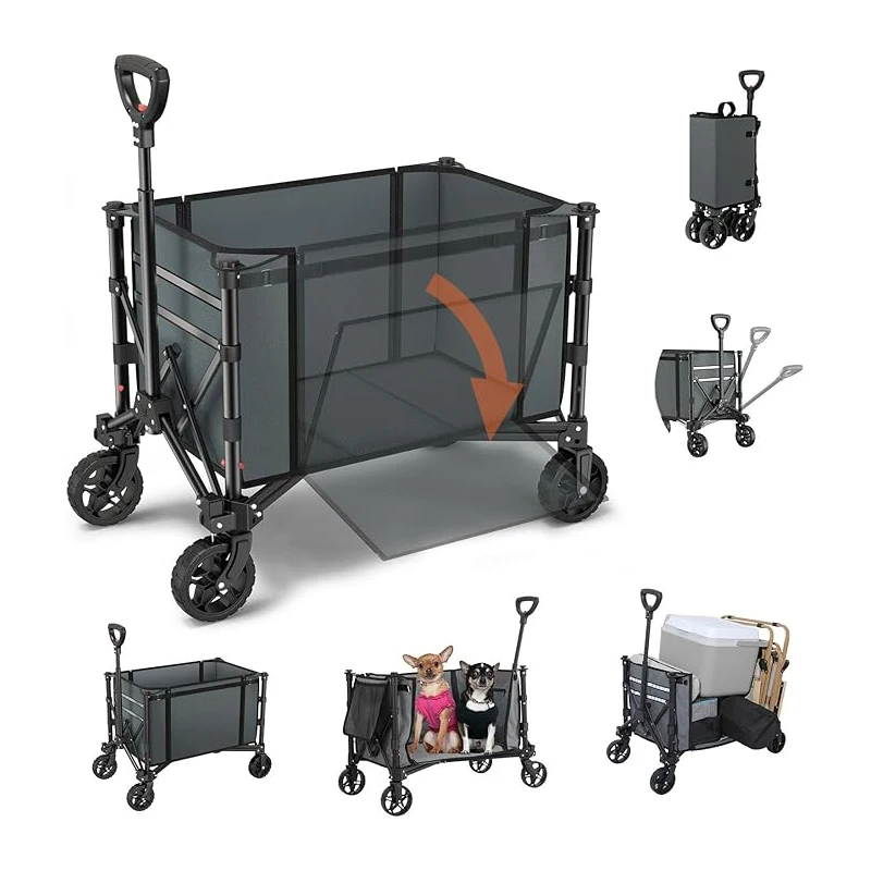 

Custom 120L Portable Adjustable Collapsible Folding Outdoor Garden Zipper Open Sideways Trolley Beach Picnic Camping Wagon Cart