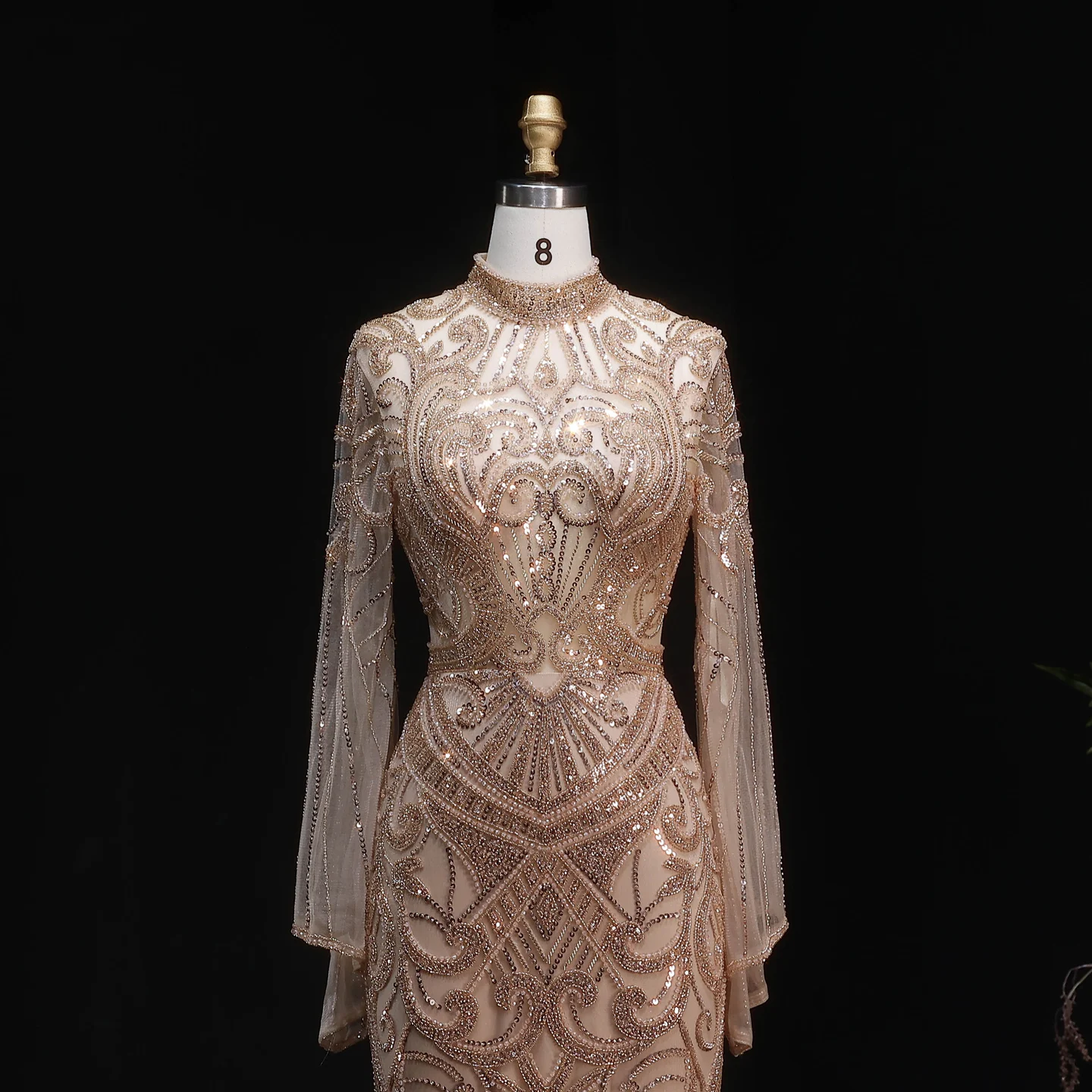 Sharon Said Abendkleider Luxuriöse Meerjungfrauenkleider mit Hohem Kragen und Langen Ärmeln, Funkelnde Pailletten-Formelle Kleider für Abschlussball und Party, Elegantes SS055 Maßgeschneidert – Detail 5