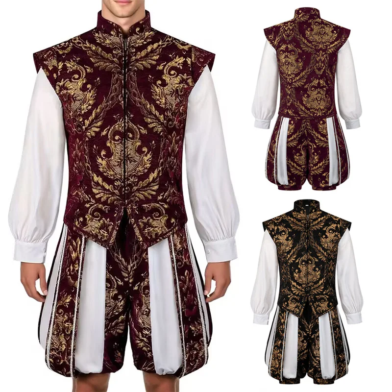 

Medieval England King Renaissance men's Elizabethan Prince Tudors dynasty Henry 8th Cosplay Vest and Pumpkin Pants Set Halloween
