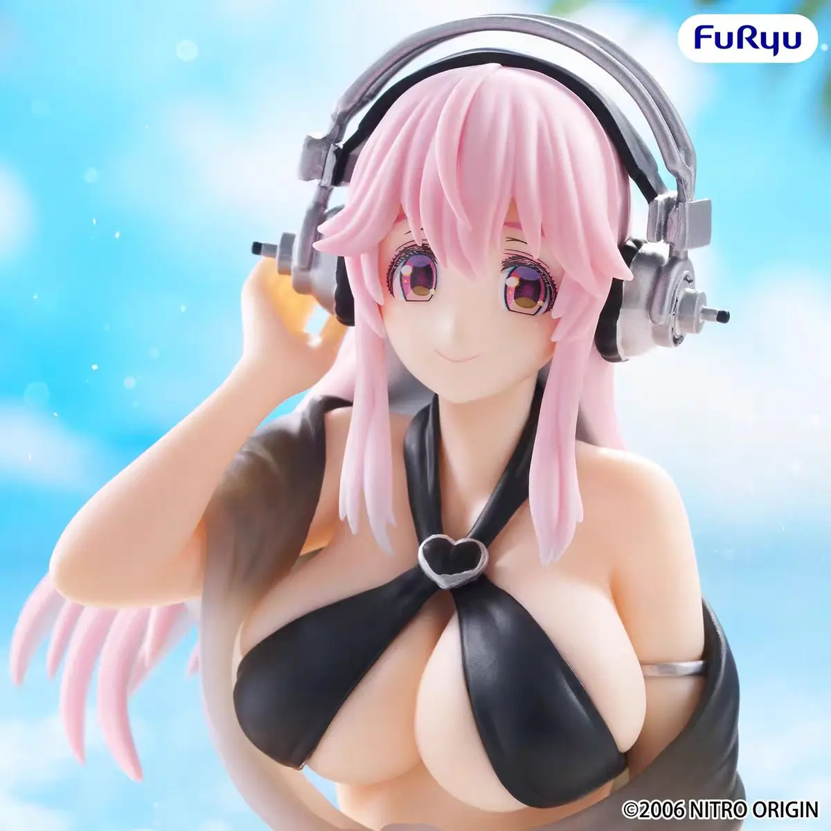 Original FuRyu Noodle Stopper SUPER SONICO -Black Bikini Ver Anime Figures Action Figure Kawaii Doll Collectible Gift Figurine view 3