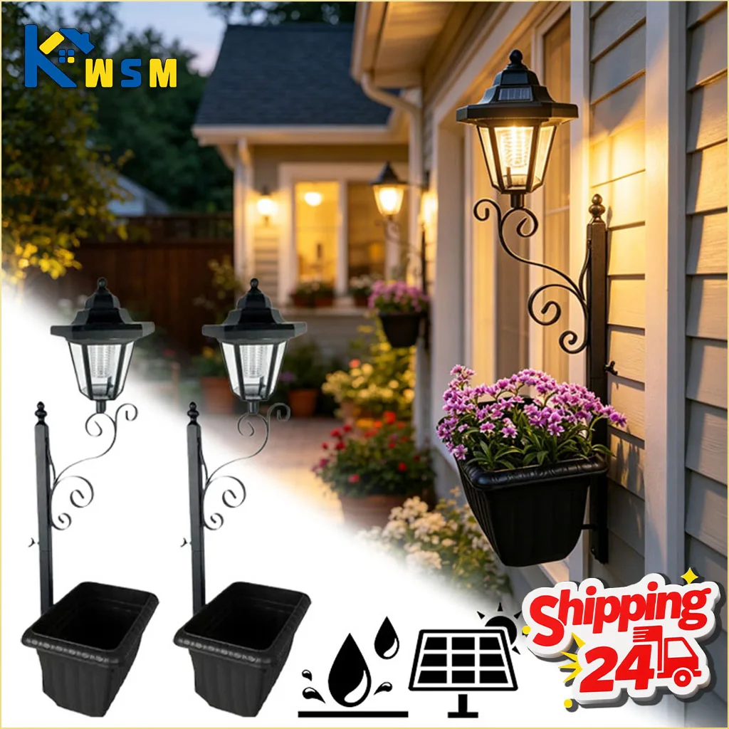 

Solar Planter Lamppost Light Iron Wrought Waterproof Outdoor Garden Decorative Landscape Ambiance Floor Stake for Patio