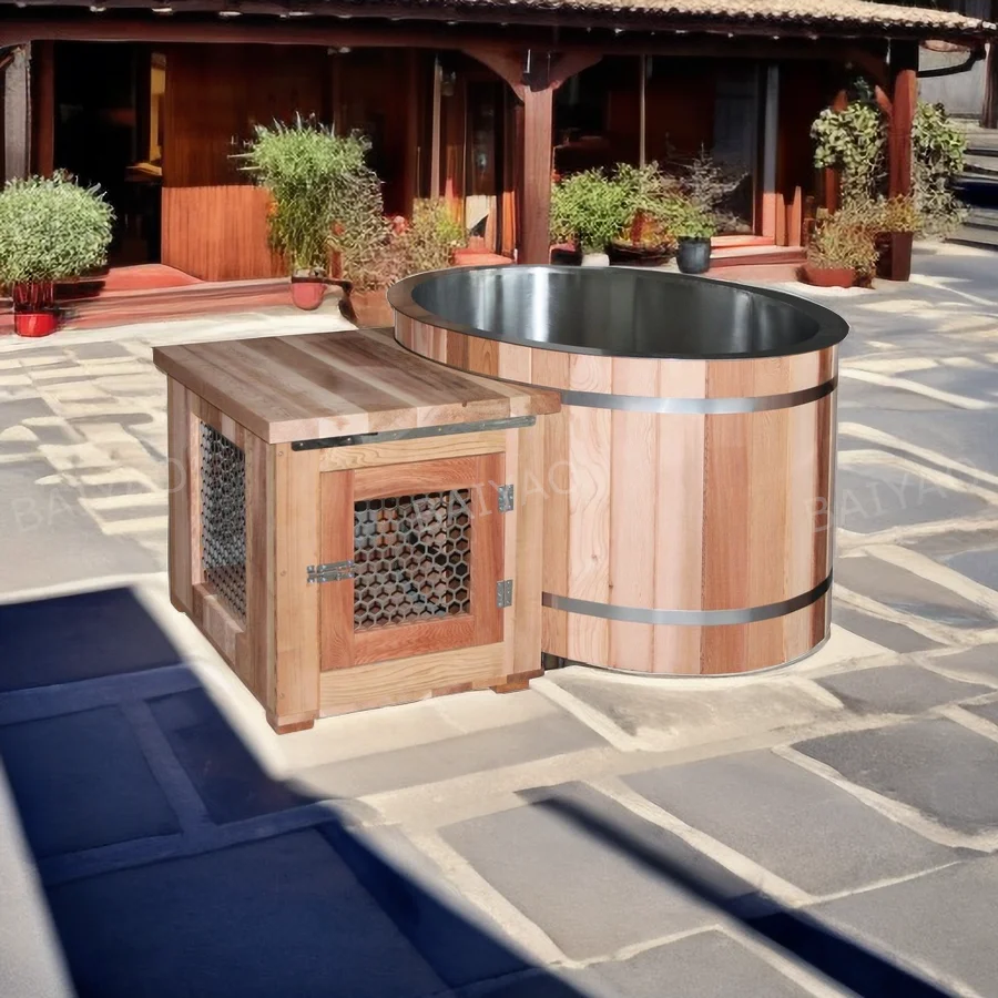 Ultimate Relaxation Premium Wooden Barrel Ice Bath With Integrated Temperature Control Chiller System And Insulated Cover