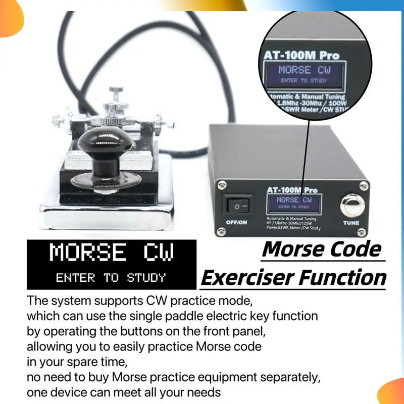 

B48A AT-100M Pro Antenna Tuner 1.8-30Mhz Power Meter 125W Automatic Antenna Tuner Support Morse Code Exerciser For Radio