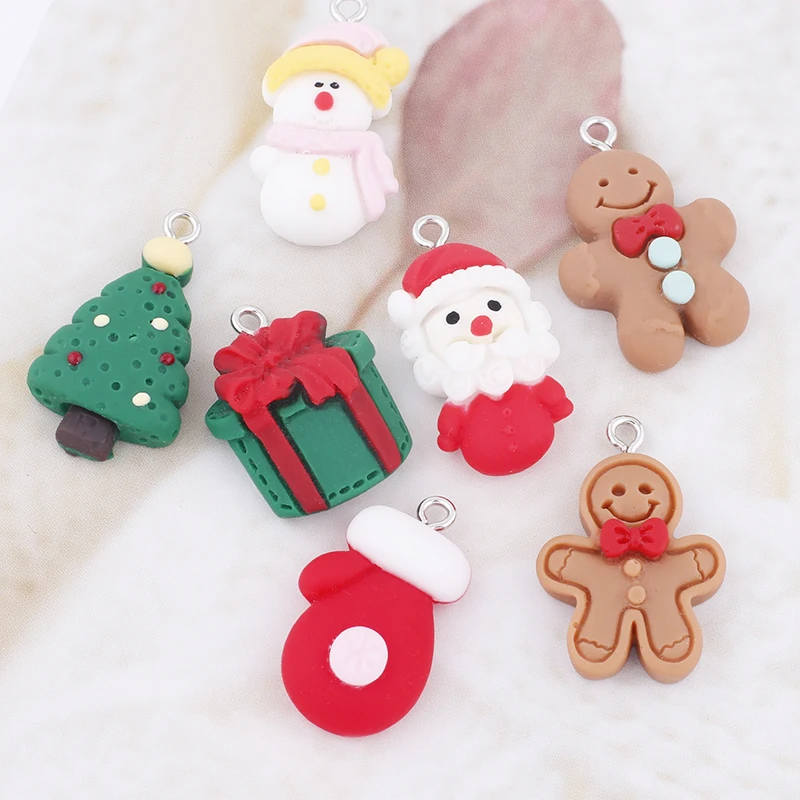 10pcs Christmas Gingerbread Man Charms Kawaii Resin Pendant Charms for Earring Bracelet Keychain Diy kid Jewelry Making Supplies