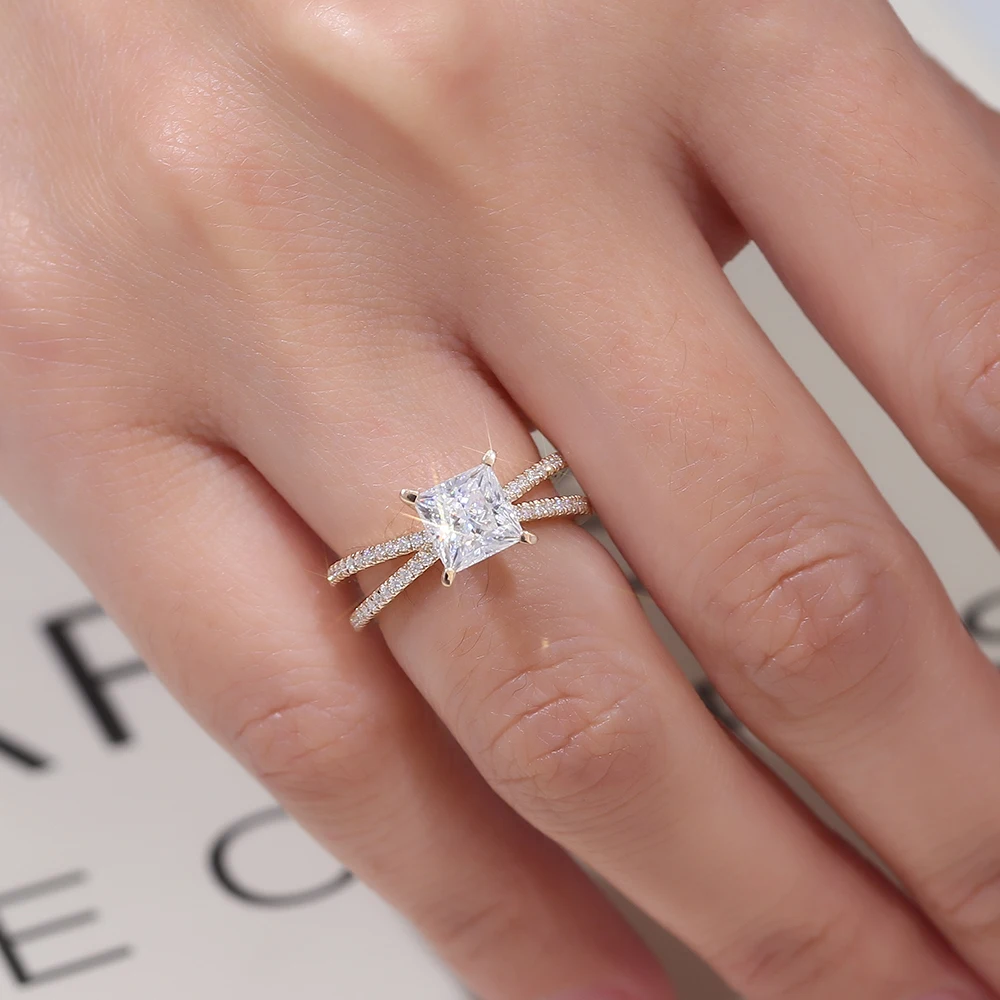 Provence Engagement Ring 1ct Princess cut IGI DEF/VS lab diamonds 3/4band set Wedding ring For Women Anniversaries Gift Custom