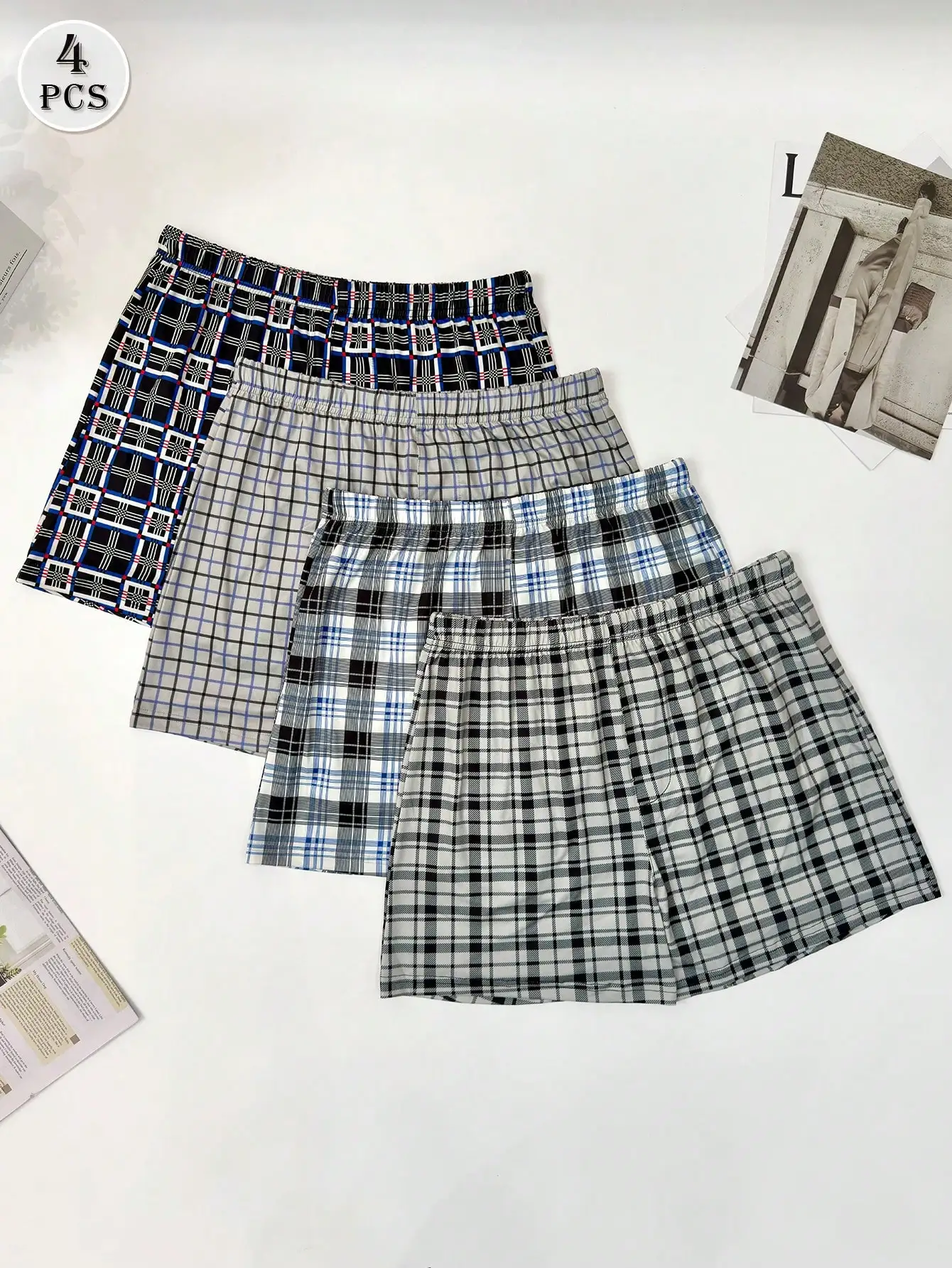 

Мужские клетчатые боксеры свободного кроя с высокой талией, летнее нижнее белье