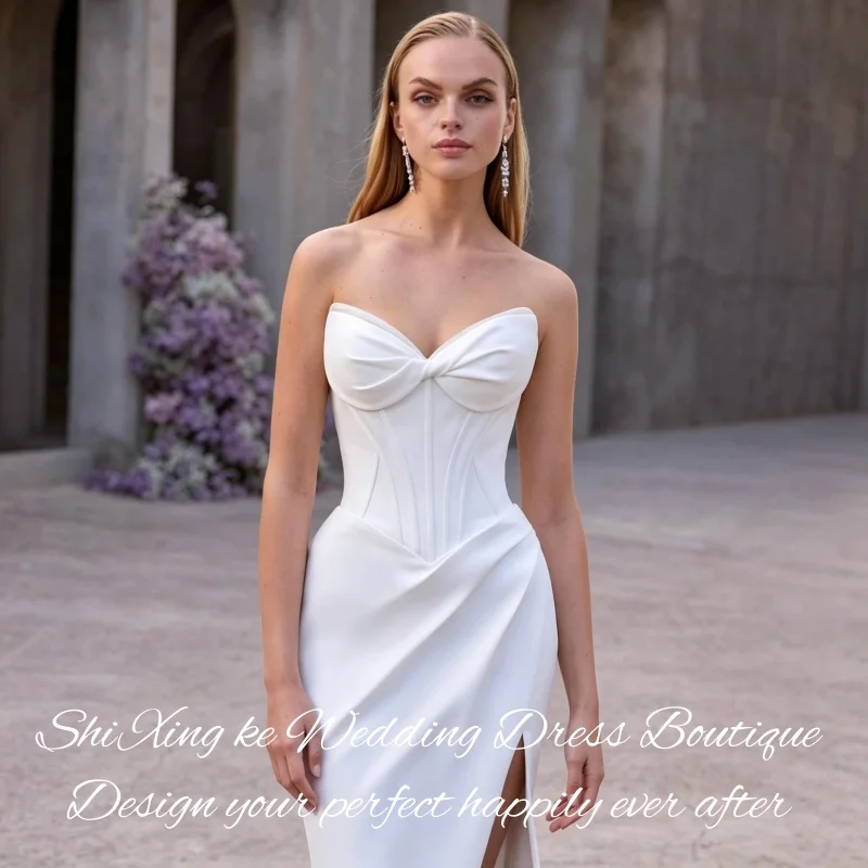 Trendy Beach Mermaid Wedding Dress 2026 Bow Decor Open Back Court Train Vestidos De Novia Customized