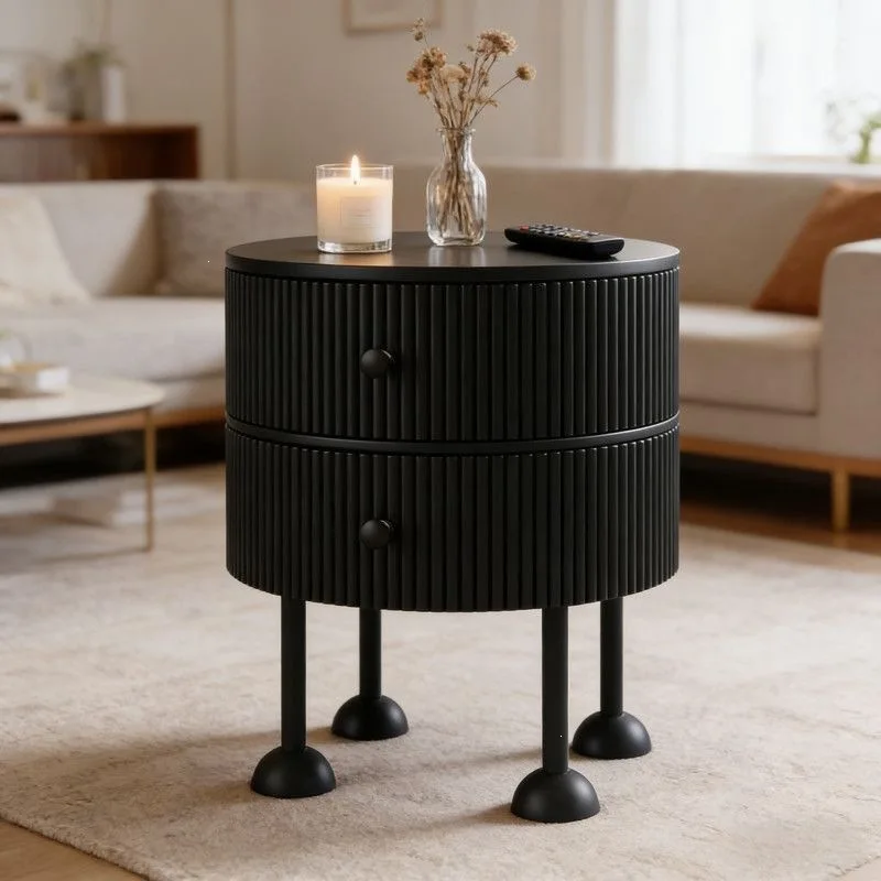 DSA light luxury high sense master bedroom small bedside table household bedroom creative medieval black round small bedside