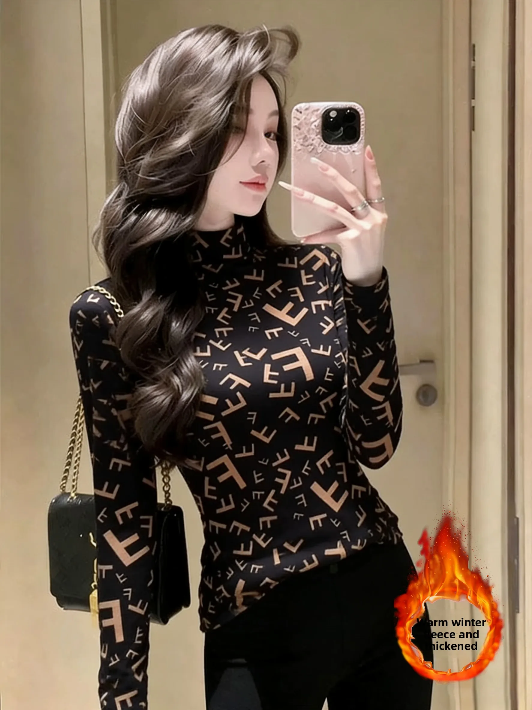 

Двусторонняя утепленная футболка с длинным рукавом для женщин, осенне-зимняя новинка, теплая внутренняя одежда, термофутболка для высоких температур