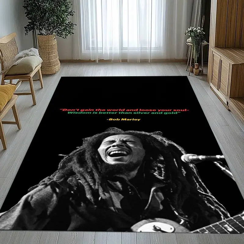 Reggae Music Bob Marley Rasta Color Area Rug,Soft Non-Slip Carpet Mat for Living Room Bedroom,Sofa Floor Rug,Home Decor Gift