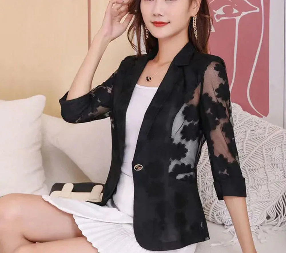 

Nice Women's Clothing Small Suit Jacket Blazers Women Versatile Spring Summer New Trendy High-end Seven Quarter Sleeved Shirt Su