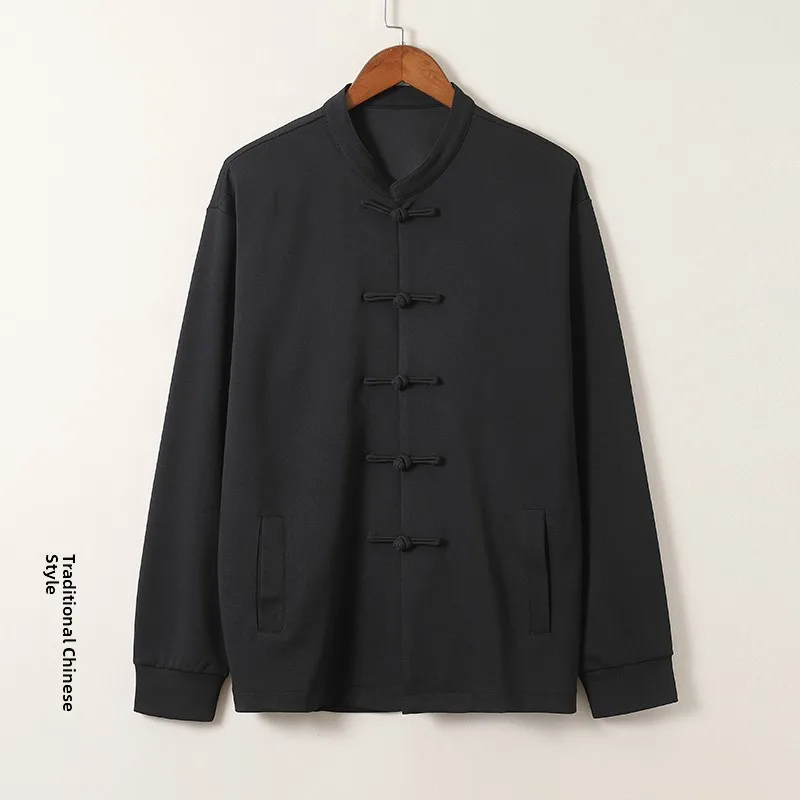 

New Autumn Loose Knitted Men's Jaet with Button Design Traditional Chinese Sle Retro Tang Costume Hanfu Outerwear for Mid...