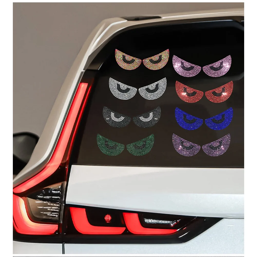 Conjunto de 2 adesivos de carro com diamante reflexivo de olho místico 3D decalques de capacete de motocicleta com design de strass colorido