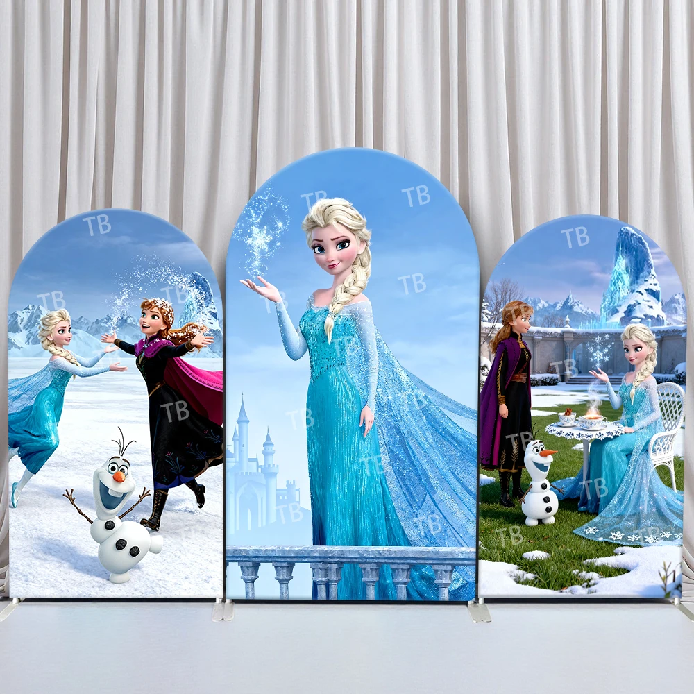 

TB Frozen Arch Backdrop Cover Elsa Anna Olaf Ice Castle Tea Party Birthday Baby Shower Party Photo Booth Props for Events