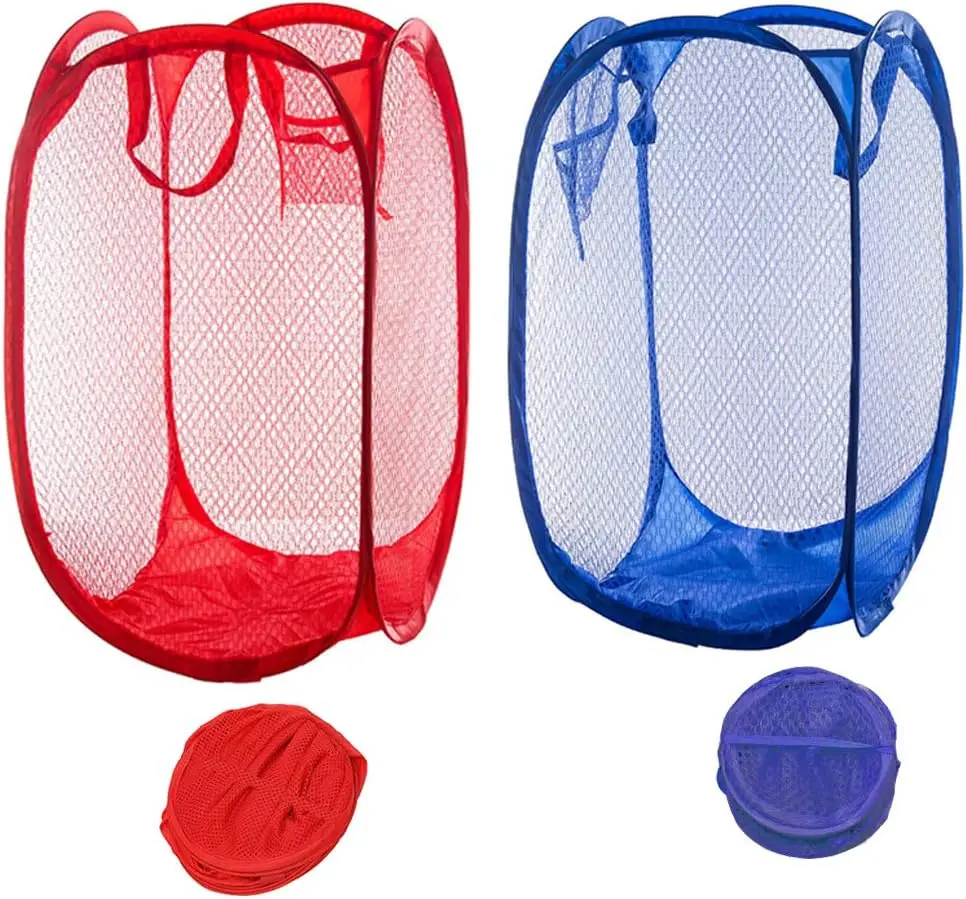 

Mesh Popup Laundry Hamper, Foldable 2 Pack Portable Dirty Clothes Basket Collapsible Dirty Clothes Hamper for Bedroom, Kids Room
