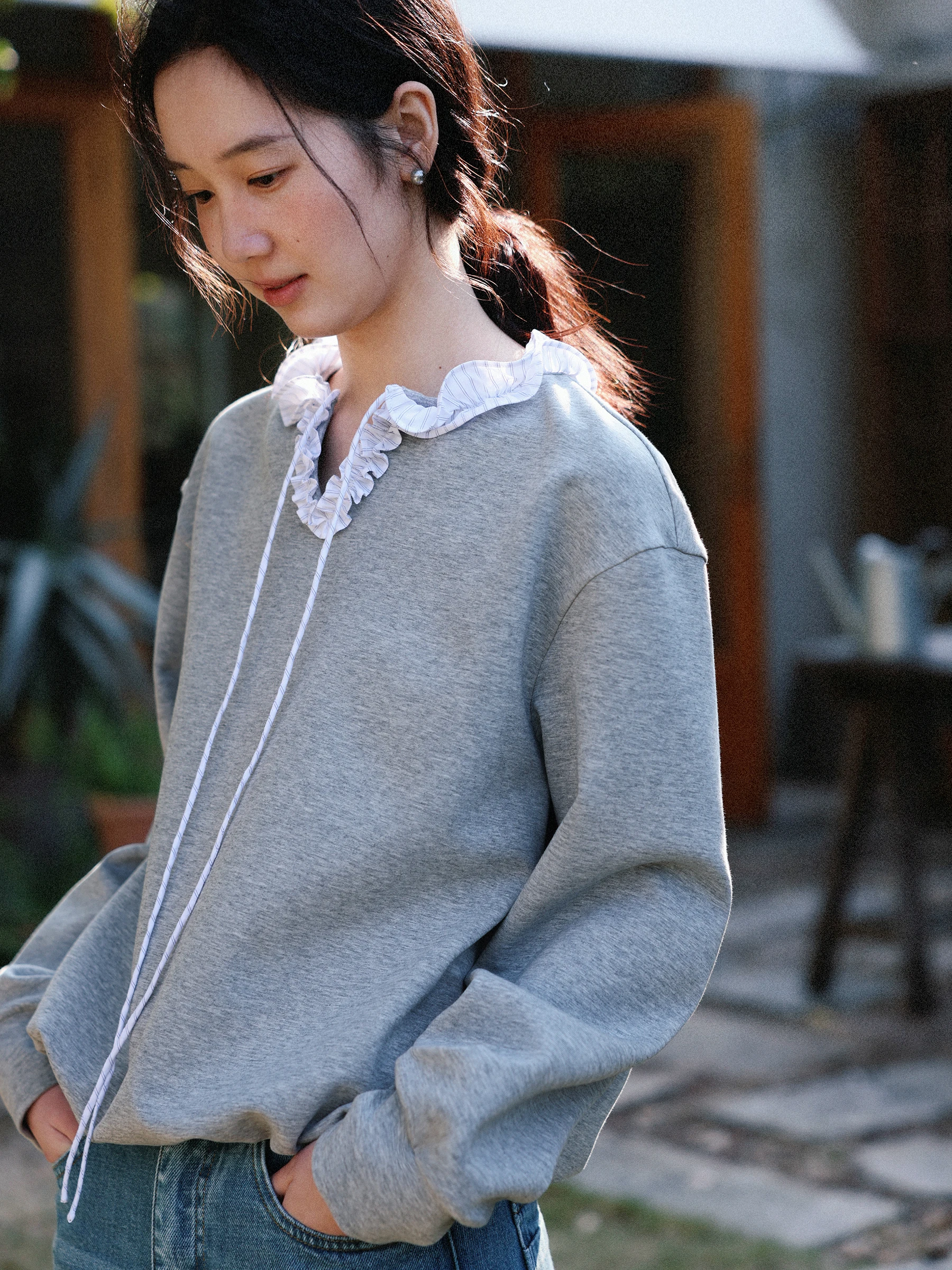 MUNNS Spring Outing Floral Print Sweatshirt Jacket Women's Loose Fit Stripe Pattern Collar Design Breathable Windproof Long S...