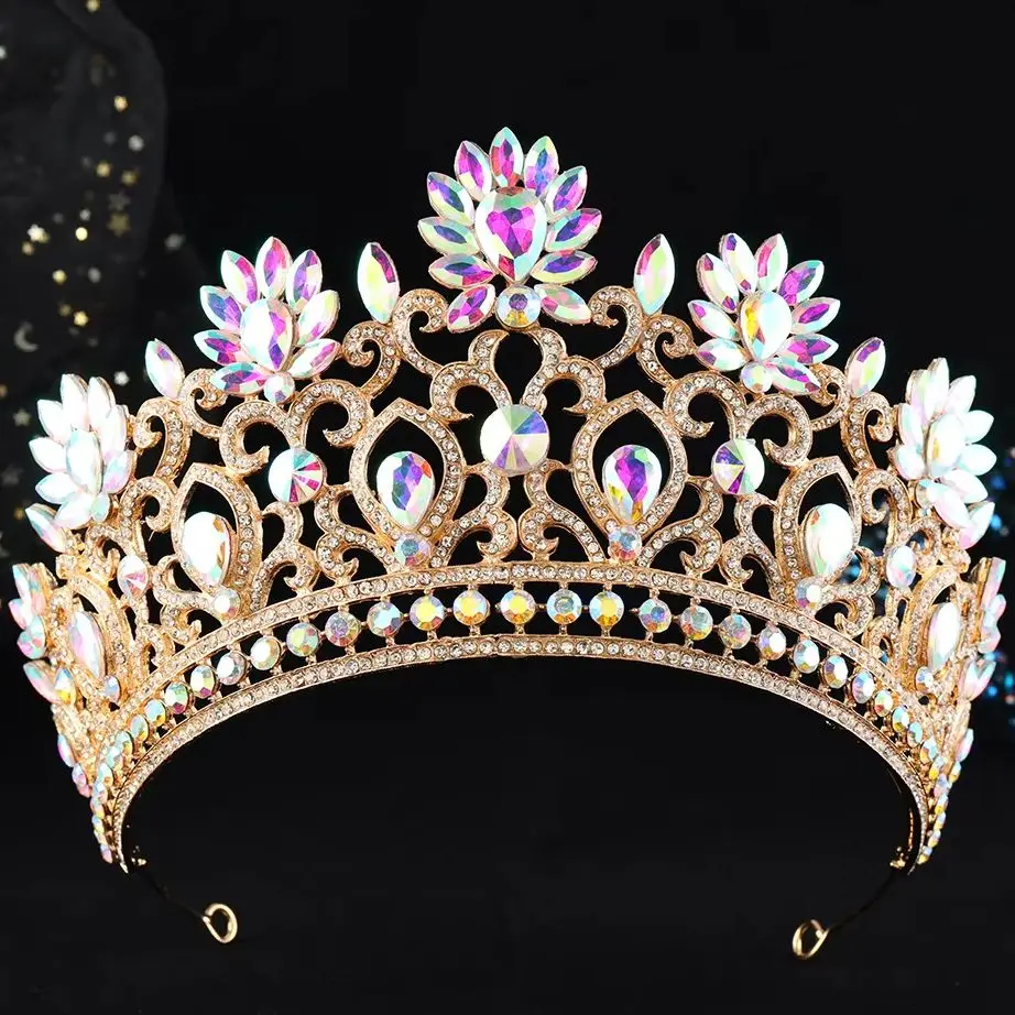 DIEZI 7 Colors Elegant Vintage Baroque AB Crystal Crown For Women Girls Wedding Bride Queen Bridal Tiaras Hair Accessories