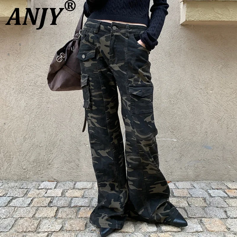 

ANJY осень-зима новые женские американские модные камуфляжные джинсы в уличном стиле с несколькими карманами повседневные джинсовые брюки-карго A17845