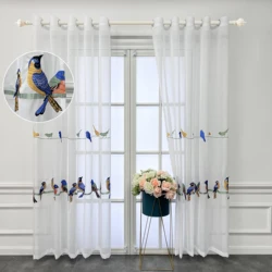 1PC Colorful Embroidery Birds Sheer Cutain for Living Room Voile Drape Door Window Treatment Home Decoration #E