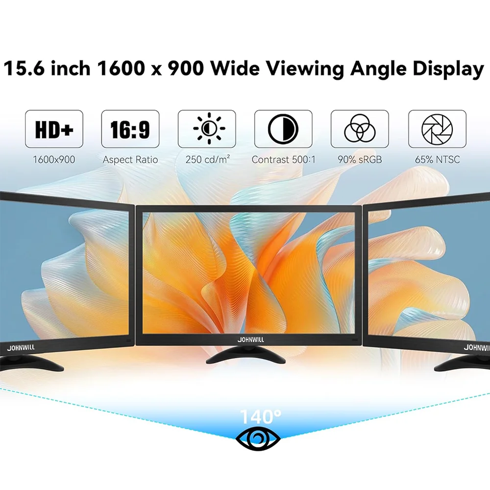 13.3/15.6-inch Computer Monitor, 1600x900 Mini LED Display with HDMI/VGA/AV/BNC/USB Inputs, Compatible with Xbox & Raspberry Pi