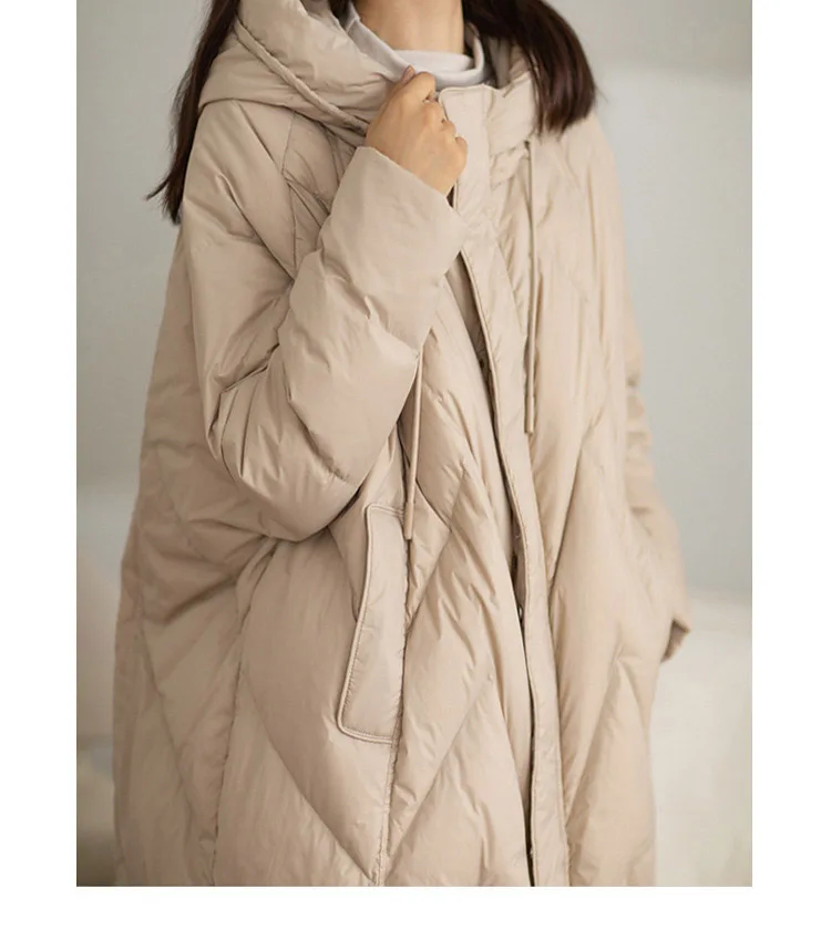 Schinteon Women 90% White Duck Down Long Jacket with Hood Casual Loose Over Size Winter Warm Outwear High Quality 2026 New