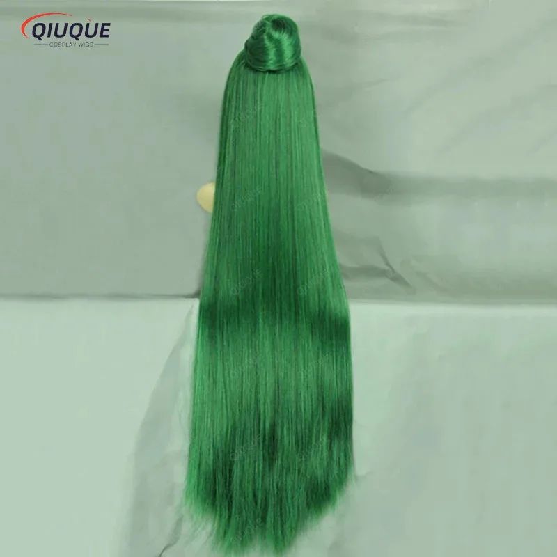 LQAnime Meiou Setsuna Wigs 100cm Long Green Sailor Pluto Heat Resistant Synthetic Hair Cosplay Wig + Wig Cap