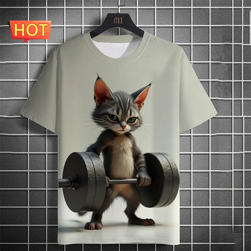 

Мужская футболка с милым мультяшным котом и 3D принтом Kawai Kitten, футболка с короткими рукавами, повседневная повседневная футболка с круглым вырезом, футболка Harajuku