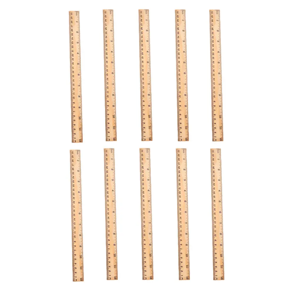 10pcs Wooden Straight Rulers Multi-Function Portable Scale Rulers For Study Office Home Use Clear Engraved Measuring