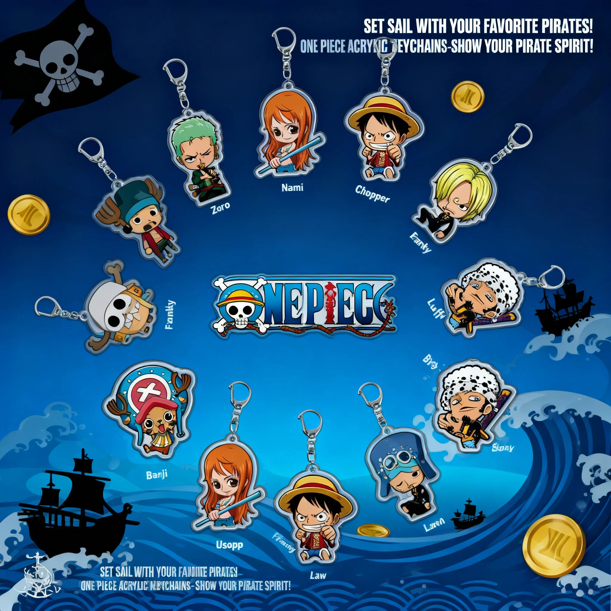 

One Piece Luffy Roronoa Zoro Acrylic Anime Keychain Pendant Keyring Accessories Cosplay Gift for Fans Collection Merchandise