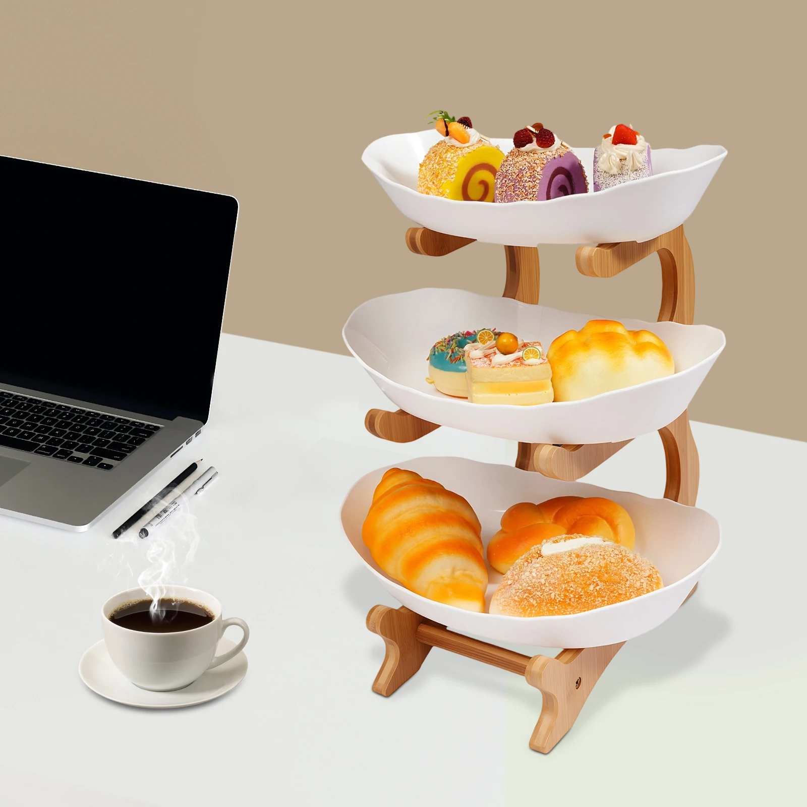 Yuanbao Shape 3-Tier Serving B - Wooden Serving Tray recension och pris